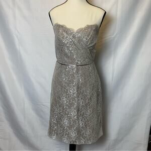 Alvina Valenta Maids Beige Silver Lace Overlay Strapless Dress Size 10 Womens